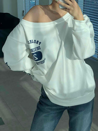 College Arch Logo Sliding Neckline Balloon Fit Sweatshirt