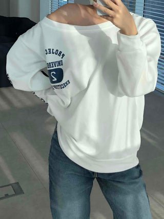 College Arch Logo Sliding Neckline Balloon Fit Sweatshirt