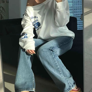 College Arch Logo Sliding Neckline Balloon Fit Sweatshirt