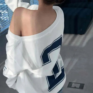 College Arch Logo Sliding Neckline Balloon Fit Sweatshirt