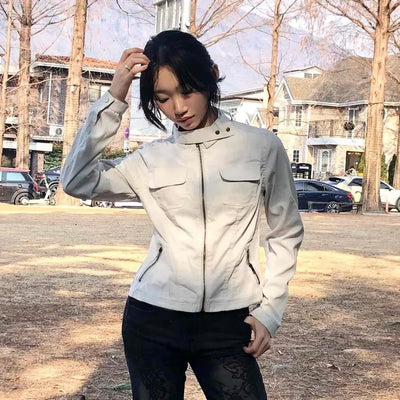 Military Cargo Pocket Half-Neck Slim Fit Jacket