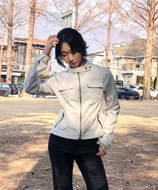 Military Cargo Pocket Half-Neck Slim Fit Jacket