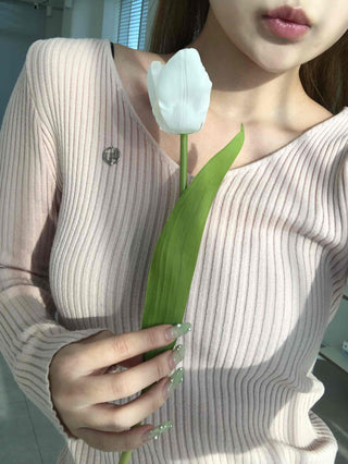 Metallic Button Angora Touch Crop Knit