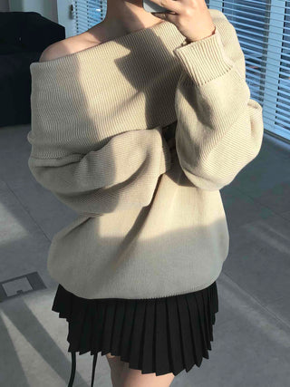 Loose Fit Basic Off-Shoulder Knit