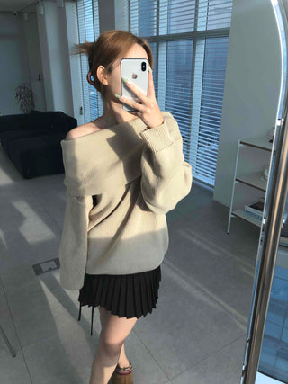Loose Fit Basic Off-Shoulder Knit