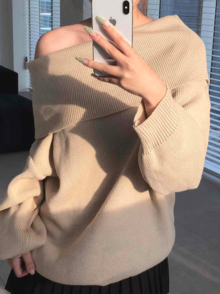 Loose Fit Basic Off-Shoulder Knit