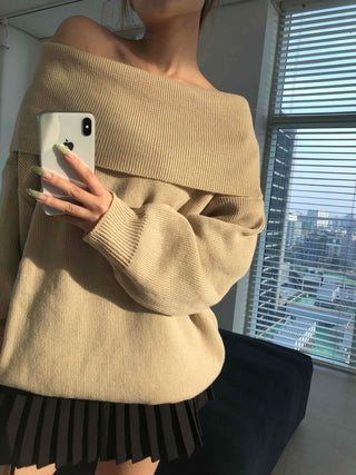 Loose Fit Basic Off-Shoulder Knit