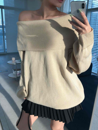 Loose Fit Basic Off-Shoulder Knit