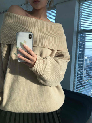 Loose Fit Basic Off-Shoulder Knit
