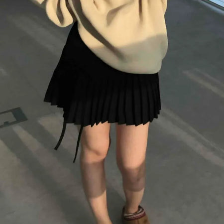 Back Ribbon Tennis Pleated Mini Skirt