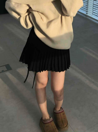 Back Ribbon Tennis Pleated Mini Skirt
