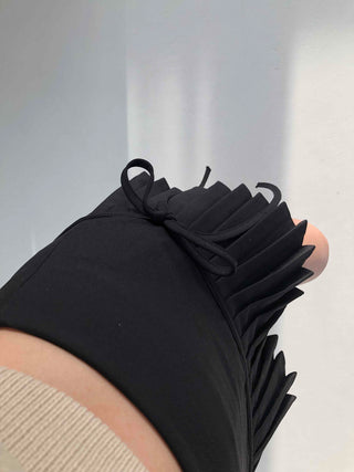 Back Ribbon Tennis Pleated Mini Skirt