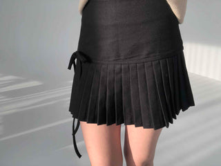 Back Ribbon Tennis Pleated Mini Skirt