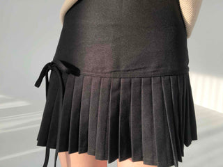 Back Ribbon Tennis Pleated Mini Skirt