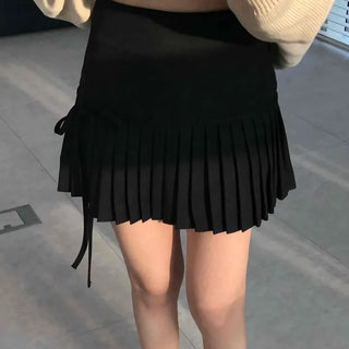 Back Ribbon Tennis Pleated Mini Skirt
