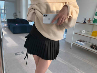 Back Ribbon Tennis Pleated Mini Skirt
