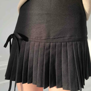 Back Ribbon Tennis Pleated Mini Skirt