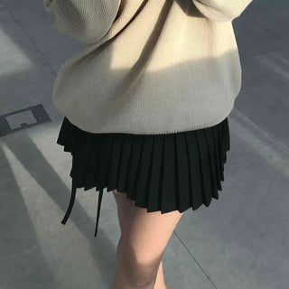 Back Ribbon Tennis Pleated Mini Skirt