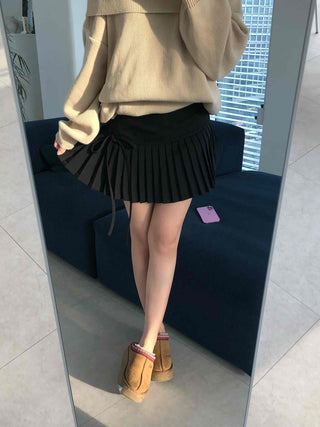 Back Ribbon Tennis Pleated Mini Skirt