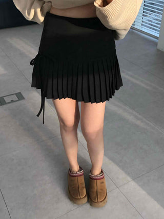 Back Ribbon Tennis Pleated Mini Skirt