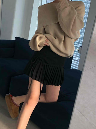 Back Ribbon Tennis Pleated Mini Skirt