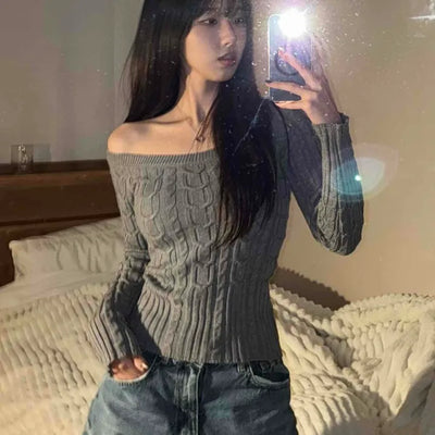 Feminine Square Neck Cable Knit Crop Top