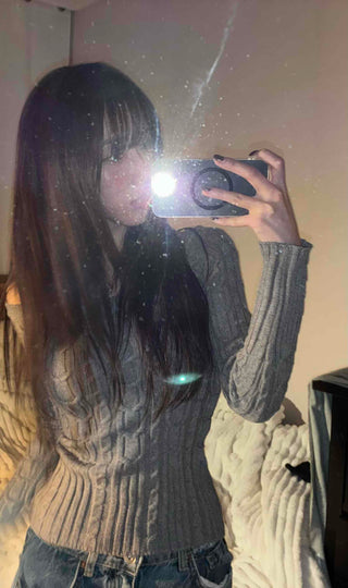 Feminine Square Neck Cable Knit Crop Top