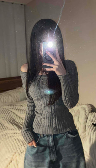 Feminine Square Neck Cable Knit Crop Top