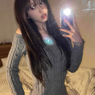 Feminine Square Neck Cable Knit Crop Top