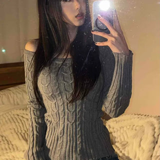 Feminine Square Neck Cable Knit Crop Top