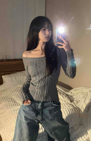 Feminine Square Neck Cable Knit Crop Top