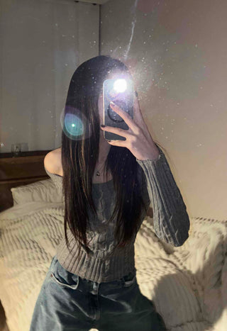 Feminine Square Neck Cable Knit Crop Top