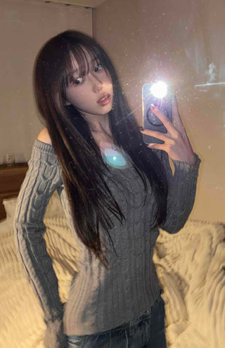 Feminine Square Neck Cable Knit Crop Top