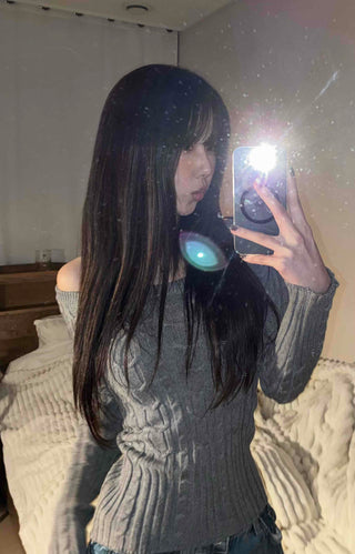 Feminine Square Neck Cable Knit Crop Top