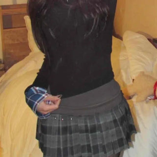 Studded belt detail low pleat mini skirt