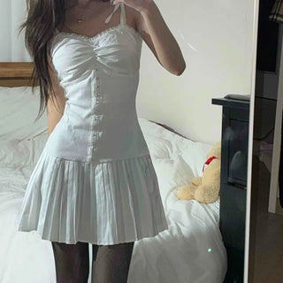 Button Detail Ribbon Strap Ruffle Peplum Dress