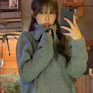 Big Collar Side Zipper Oversized Wool Knit