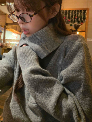 Big Collar Side Zipper Oversized Wool Knit