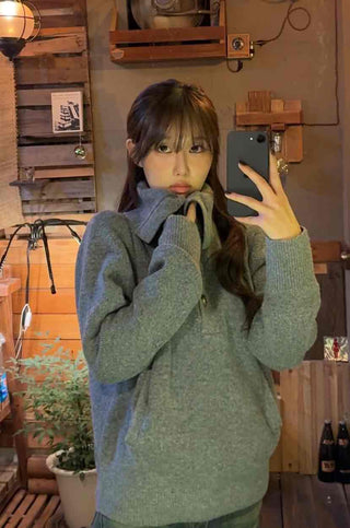 Big Collar Side Zipper Oversized Wool Knit