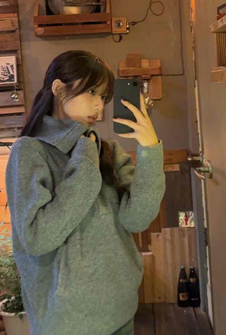 Big Collar Side Zipper Oversized Wool Knit
