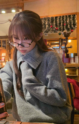 Big Collar Side Zipper Oversized Wool Knit