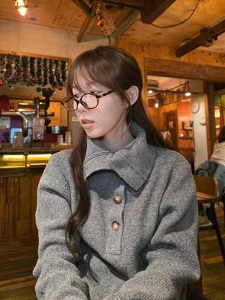 Big Collar Side Zipper Oversized Wool Knit