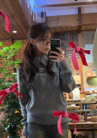 Big Collar Side Zipper Oversized Wool Knit