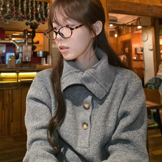Big Collar Side Zipper Oversized Wool Knit