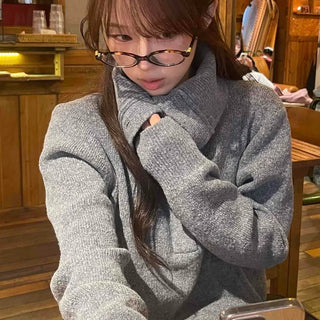 Big Collar Side Zipper Oversized Wool Knit