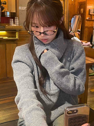 Big Collar Side Zipper Oversized Wool Knit