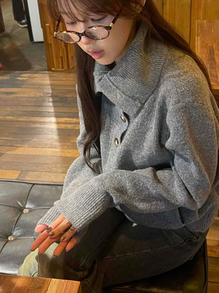 Big Collar Side Zipper Oversized Wool Knit