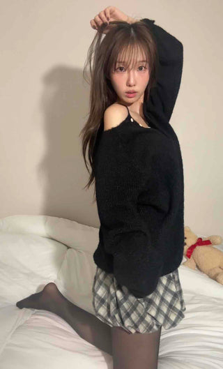Cozy Check Elastic Waist Balloon Mini Skirt