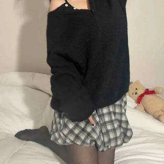 Cozy Check Elastic Waist Balloon Mini Skirt