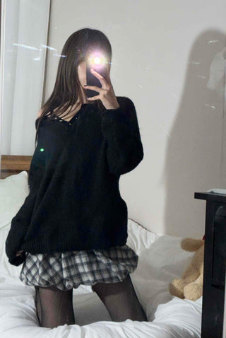 Cozy Check Elastic Waist Balloon Mini Skirt